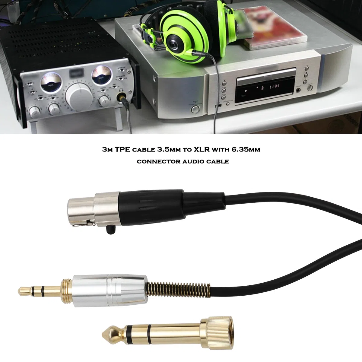 Cable de audio de 3 m Mini-XLR a 3,5 mm y 6,35 mm, cable de extensión de auriculares TPE, compatible con AKG K240 Q701 K702 K141 K171 M220