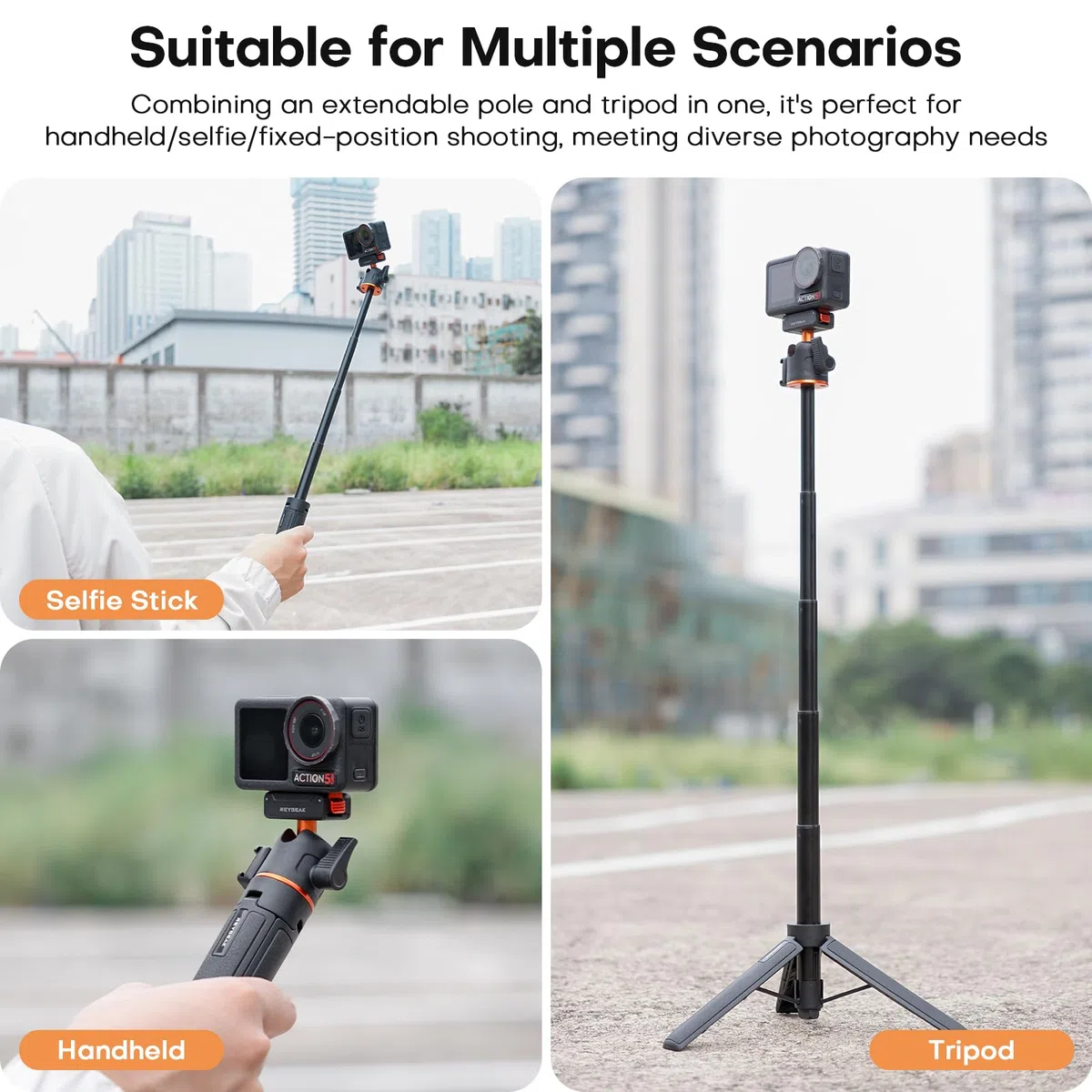 REYGEAK Trípode de extensión magnético para dji Osmo 360 Action 5 Pro/4/3, 55 cm Ajustable, con Zapata fría y Adaptador de Cambio rápido para dji OSMO Action Accesorios