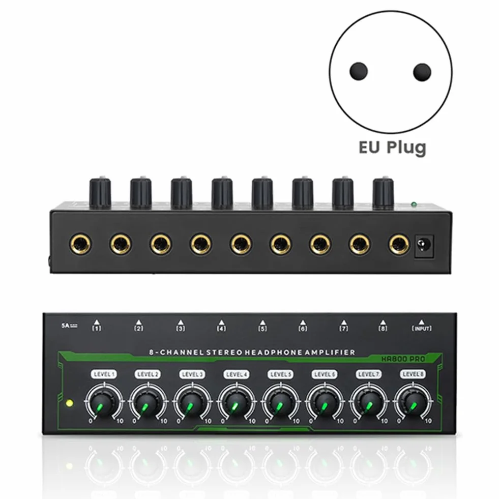 Amplificador de Auriculares HA800 Pro de 8 Canales, Amplificador Estéreo RGB, Microamplificador para Mezclador de Música, Amplificador de Sonido para Grabación (UE)
