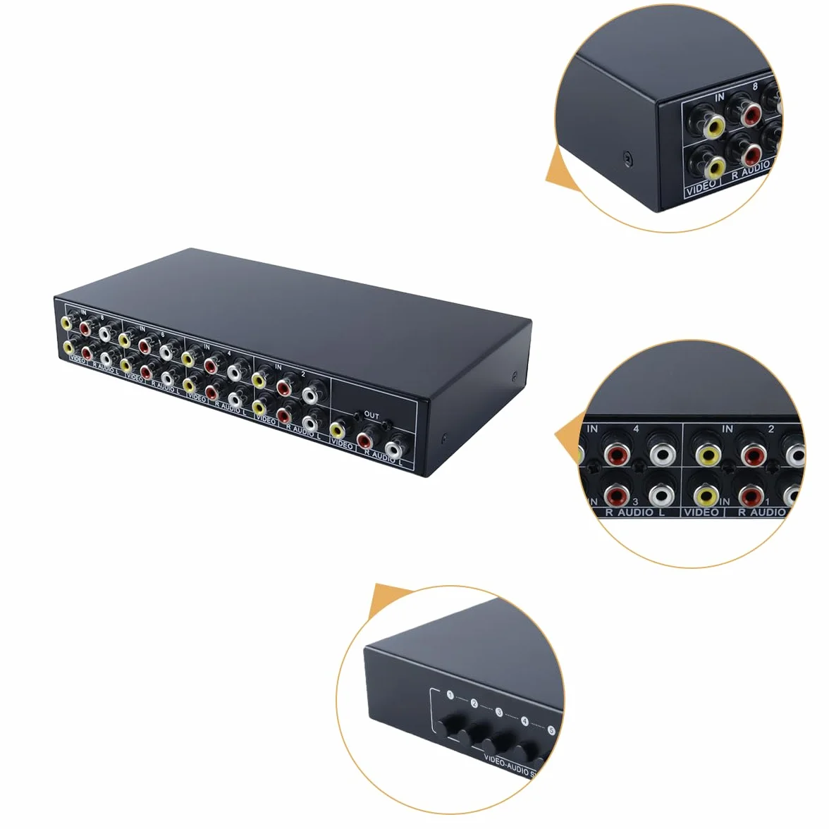 Conmutador AV De 8 Puertos, 8 Entradas Y 1 Salida, Divisor Compuesto AV Para HDTV, LCD, DVD, Consolas De Juegos