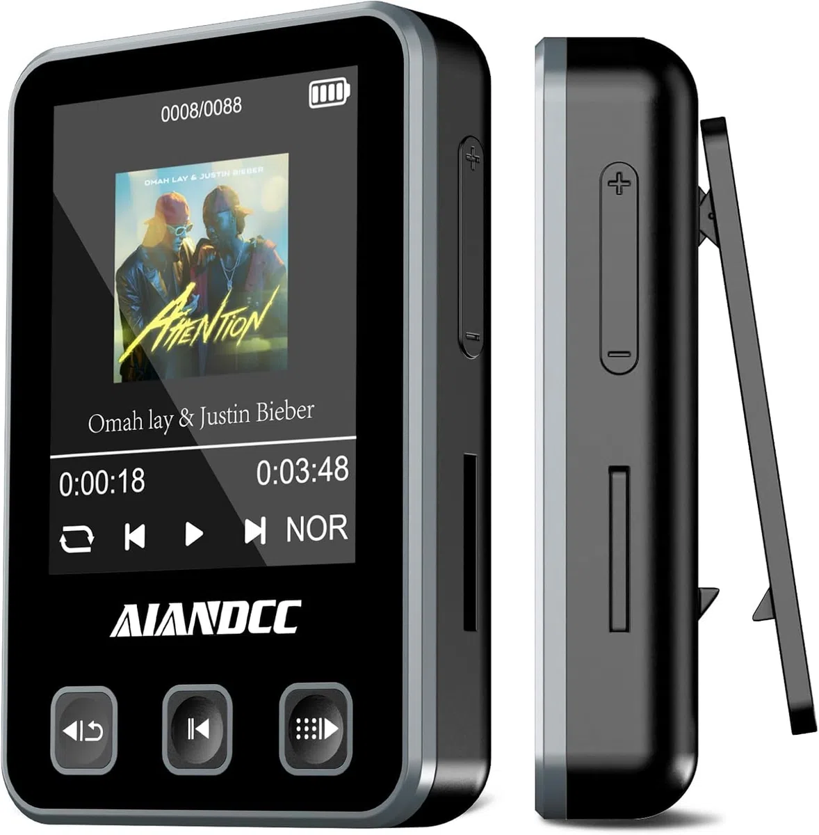 MP3 Bluetooth 5.3 con Clip Deportivo y Muñequera Deportiva, Reproductor MP3 con Pantalla TFT a Color de 1,77 Pulgadas, MP3 con Auriculares, Compatible con Tarjetas SD de hasta 128GB, Negro