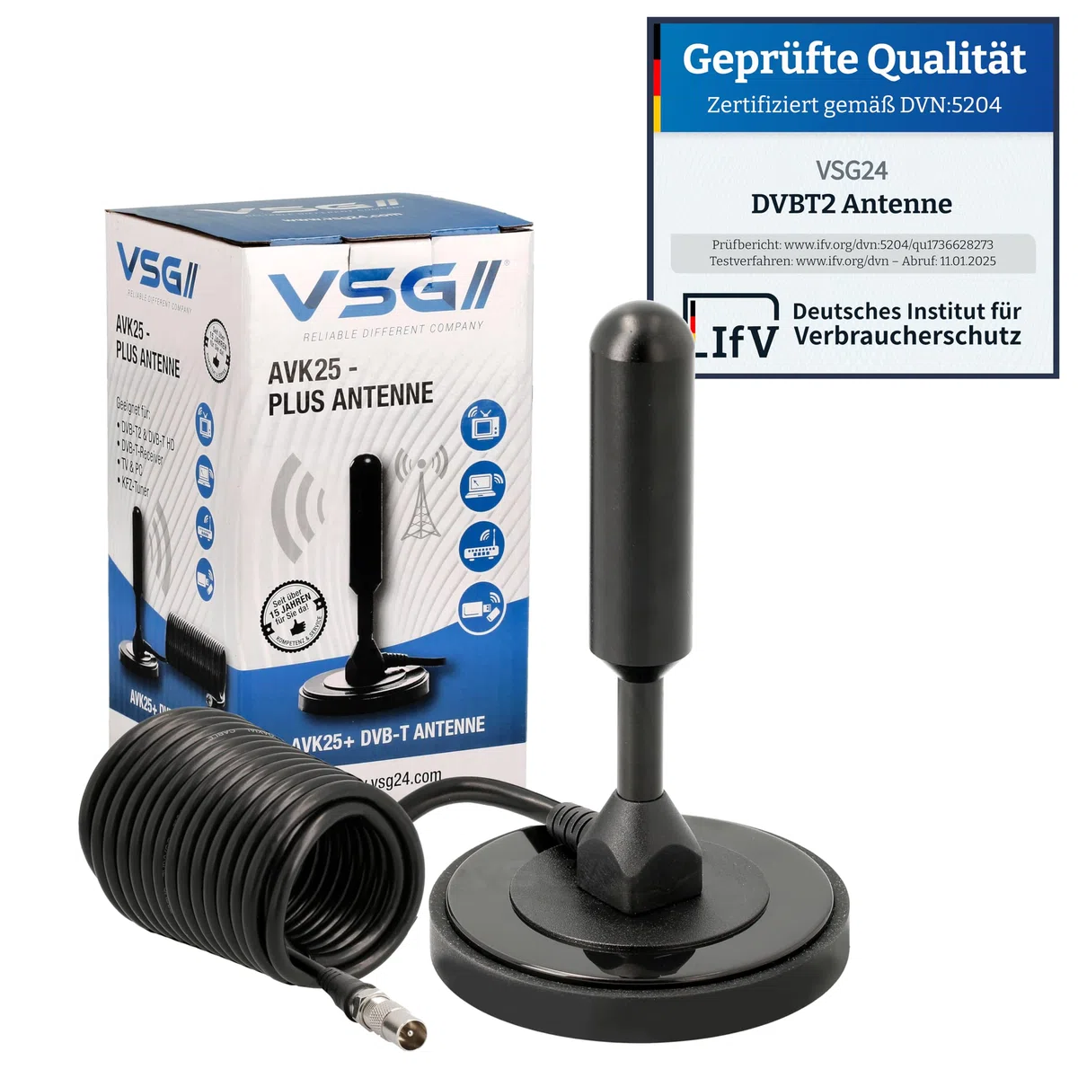Potente Antena DVB-T2 / Núcleo de Aluminio para una Intensidad de señal óptima/DVB-T2 y DVBT-HD/Digital Ready / AVK25 Plus/con Soporte magnético y 5 m de Cable/para Todos los Dispositivos DVB-T