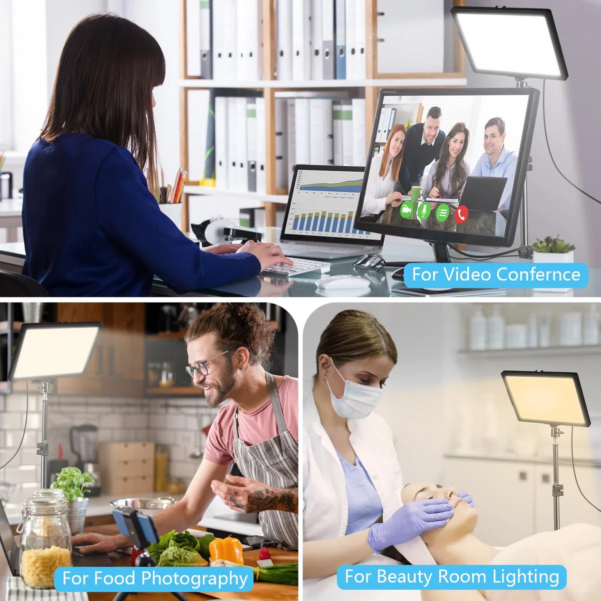 Luz LED Foto Video 2-Pack, Luz LED Continua USB Bicolor 2800-6500K Regulable, 173cm Kit de Iluminación Fotográfica con Trípode para Estudios, YouTube TikTok Grabación de Video,Juego Streaming