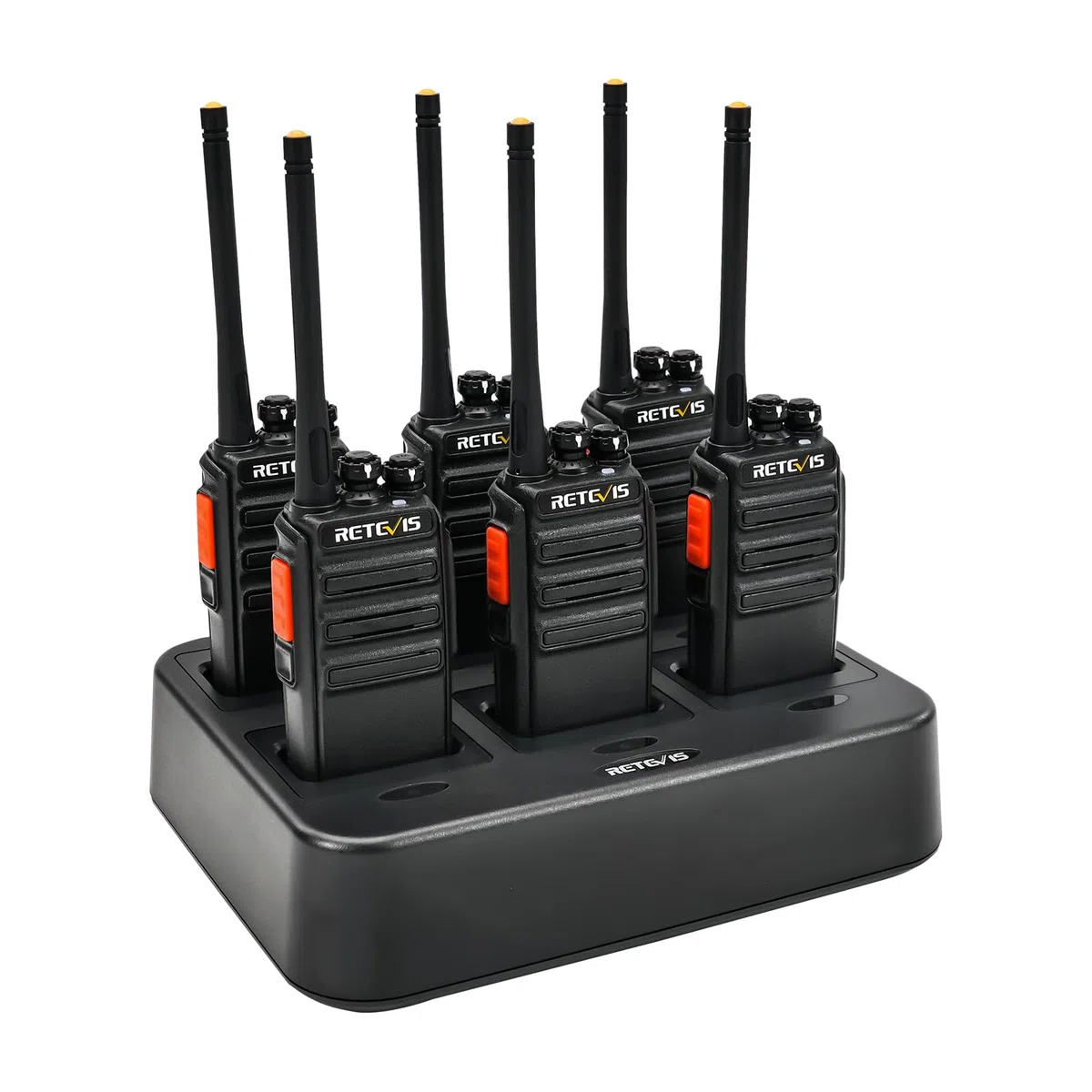 Retevis RT24 Walkie Talkie con Cargador de 6 Vías, Walkies Profesionales PMR446 sin Licencia, 16 Canales CTCSS/DCS, Walkie Talkie Recargable (6 Piezas, Negro)