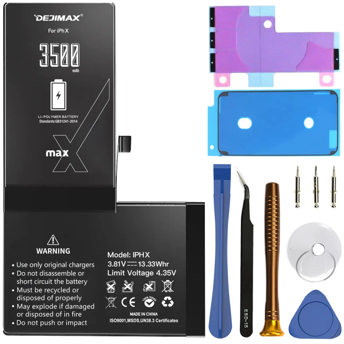 Batería para iPhone X, 3500mAh Alta Capacidad Batería para iPhone X con Kits de Herramientas de Reparación,2 Años de Garantía