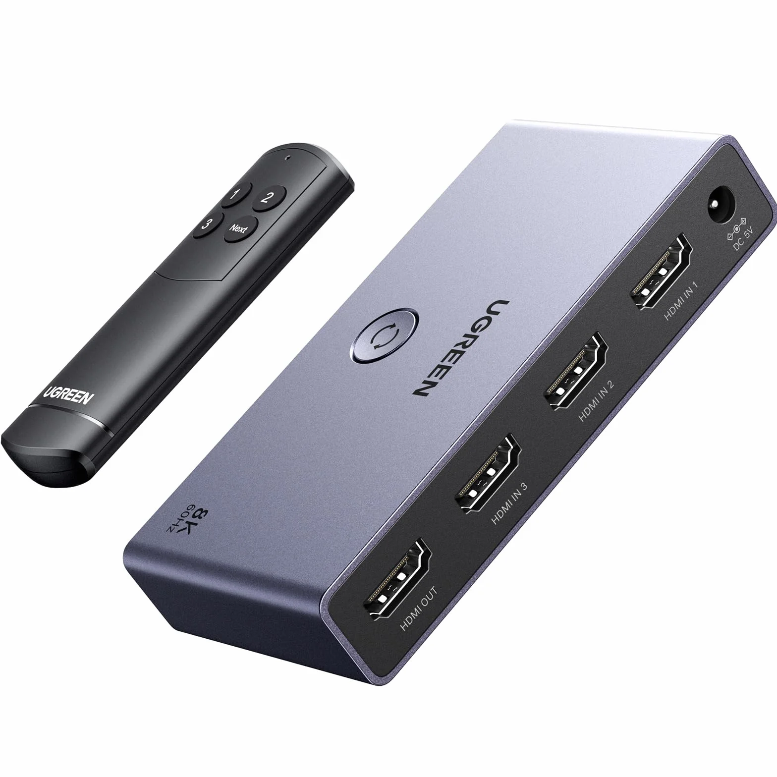 UGREEN Switch HDMI 2.1 8K 60Hz 4K 120Hz Switcher 3 Entradas a 1 Salida 1080P Dolby Vision Atmos HDR 3D Alta Velocidad 48Gbps Compatible con PC PS5 PS4 Xbox One 360 ​​DVD TV Box Proyector