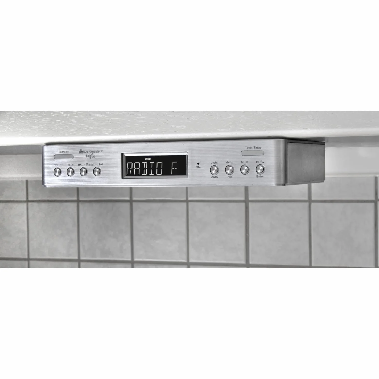 Soundmaster UR2045 Under Cabinet Kitchen Radio Bluetooth FM DAB DAB+ LED Lighting Dual Alarm Cooking Timer Silver