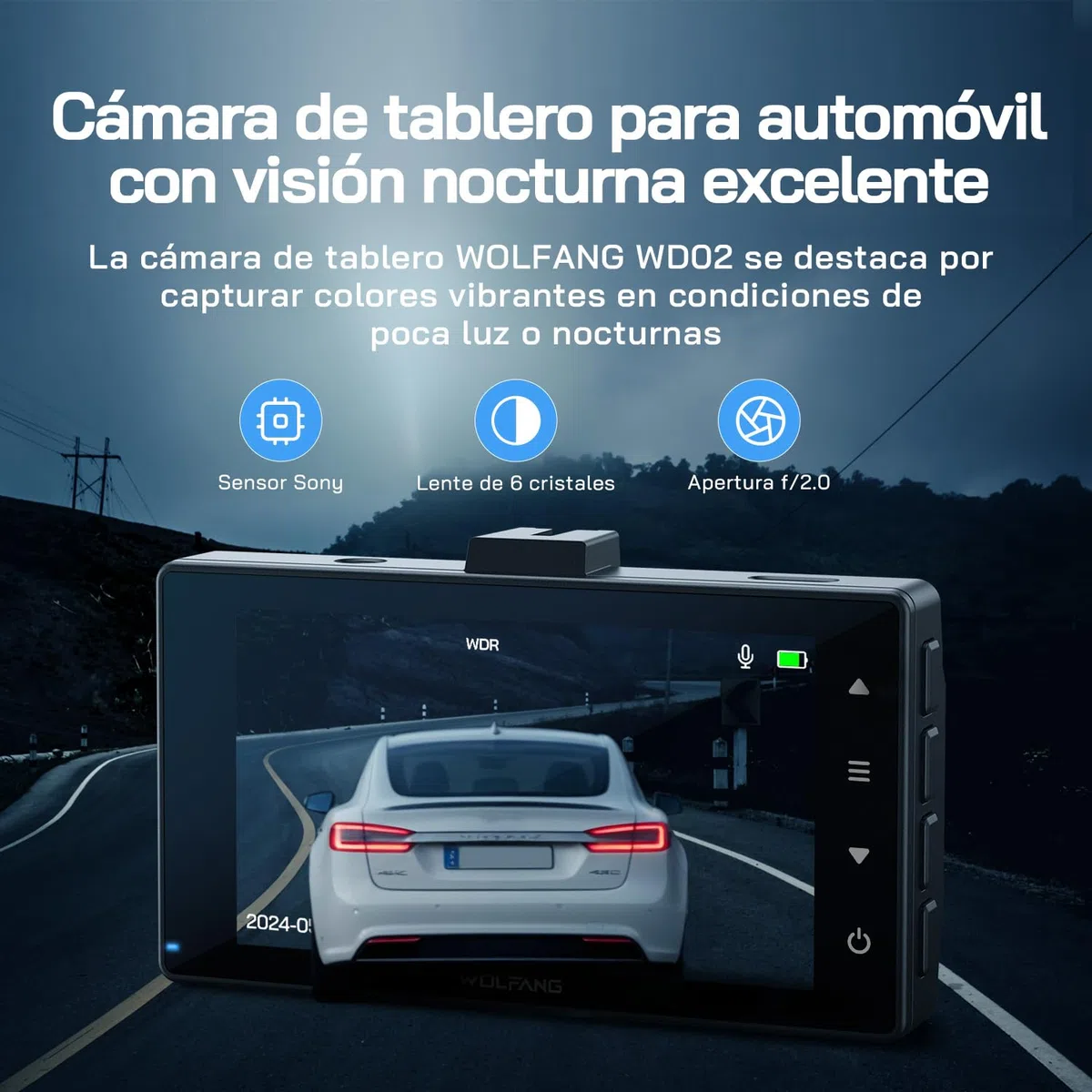 WOLFANG Cámara de Coche Delantera y Trasera 2.5K QHD, Dashcam de Doble Lente para Coches de 170º Gran Angular Monitor de Aparcamiento 24H con Grabación en Bucle y Sensor G