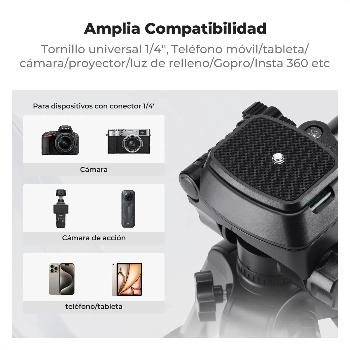 K&F CONCEPT Mini Trípode Mesa para Cámara, S233A0 Trípode de Aluminio 64cm con Control Remoto Pequeño y Portátil para Cámaras DSLR, Videocámaras, Teléfonos, Proyectores y Telescopios