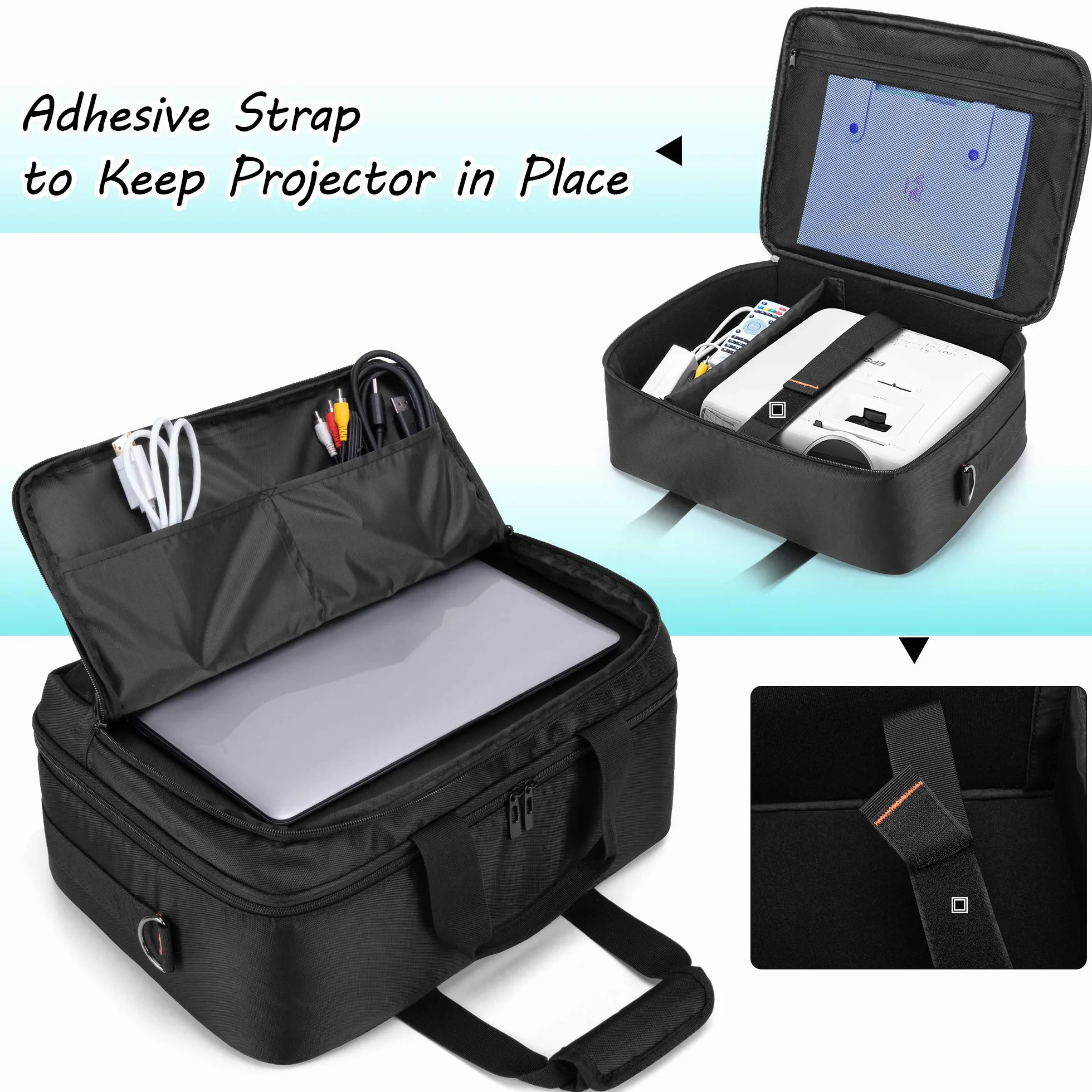 CURMIO Bolsa para Proyector, Maletines para proyectores, Bolso de Viaje para Proyector con Compartimento para Ordenador Portátil, Negro (Patente Pendiente)