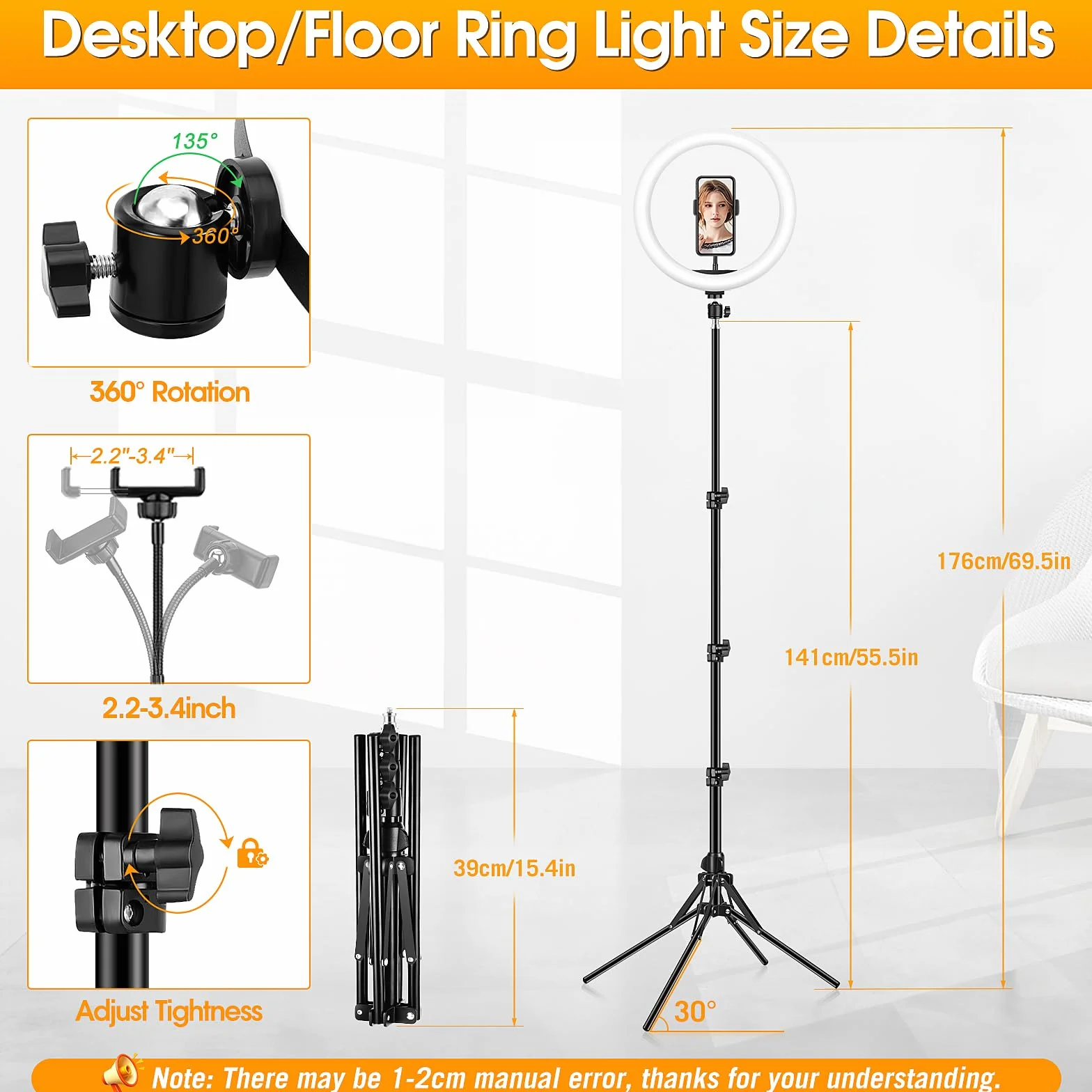 11.5'' Aro De Luz con Tripode Alto, GerTong Ring Light con 40 RGB Mode 13 Brillo para Móvil Youtube Maquillaje, Anillo de Luz LED con Control Remoto para Selfie Fotografía