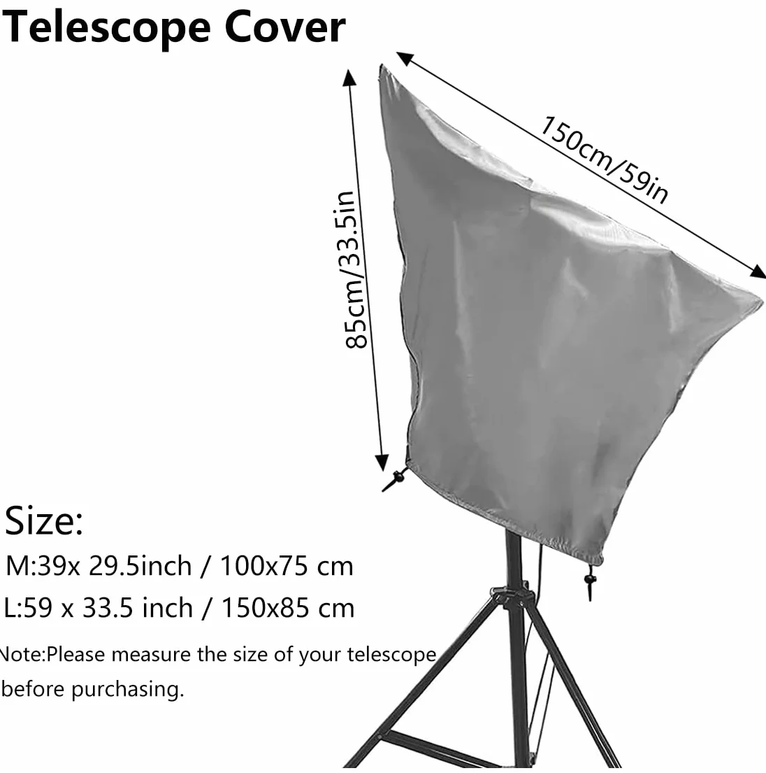 Cubierta de telescopio Impermeable a Prueba de Sol al Aire Libre telescopio astronómico Cubierta con cordón Ajustable para Celestron Skywatcher ZEISS, Plata 59''(1499 mm) x 33.5''(851 mm)