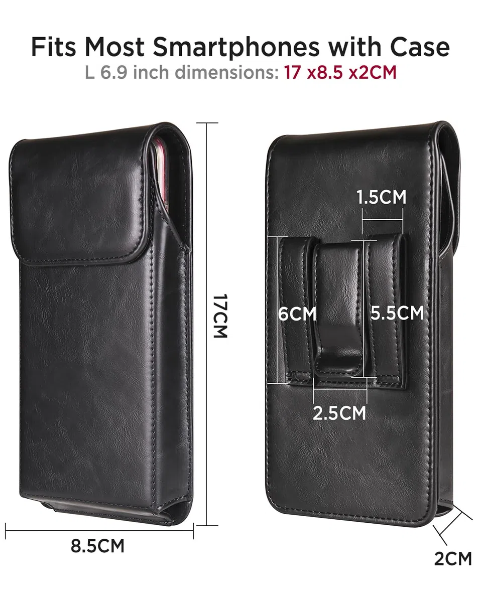 Miimall Vertical Funda de Cuero con Clip para Cinturón Compatible con iPhone 17 Pro MAX, Premium Piel Bolsa para Deportes al Aire Libre, Antiarañazos Antigolpes Funda para iPhone 17 Pro MAX, Negro