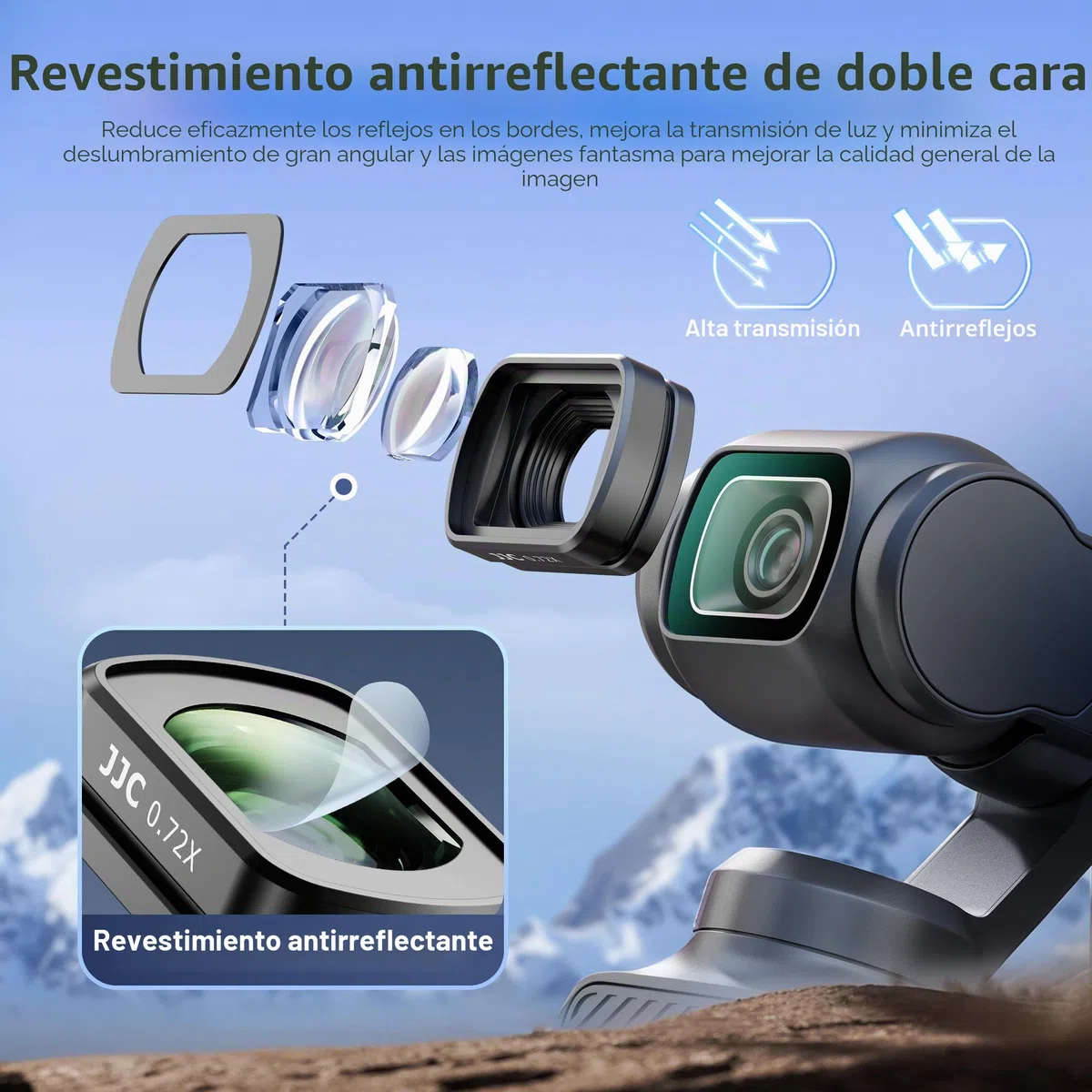 JJC lente gran angular para DJI Osmo Pocket 3, filtro magnético multicapa 0.72x ancho sin viñeteo, accesorio de visión ampliada externa