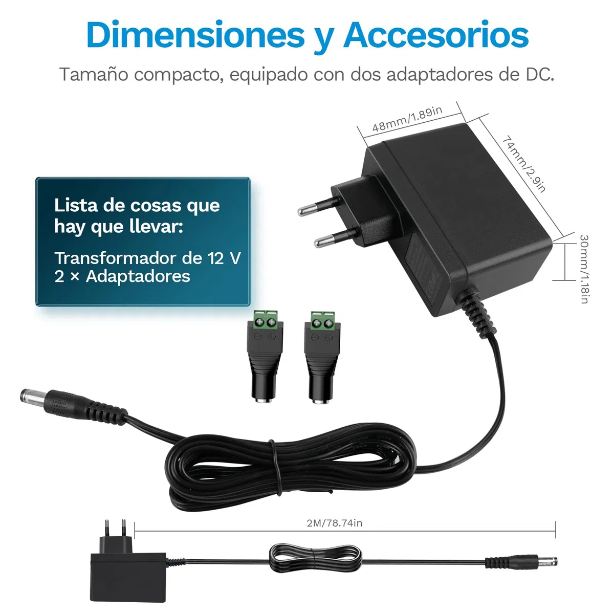 Transformador 220V A 12V - Cargador Universal 200-240V 50-60HZ, Adaptador 12V 2A 220V 24W, Cargador Portatil Universal, ara Tiras LED, Routers Inalámbricos, HUB, Interruptor, 2 Metros Cable