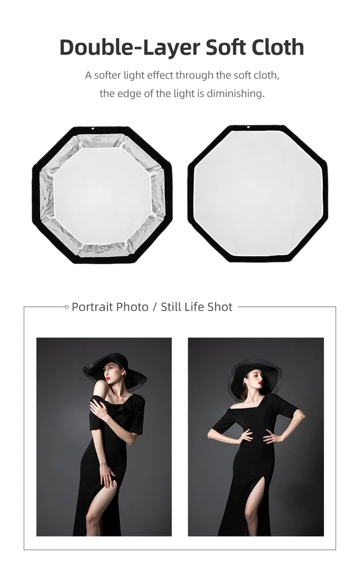 KX65 - Reflector de softbox Octagon portátil de 25,6 pulgadas con rejilla de panal compatible con Godox V1 AD200 AD200Pro AD100PRO Round Head Speedlight