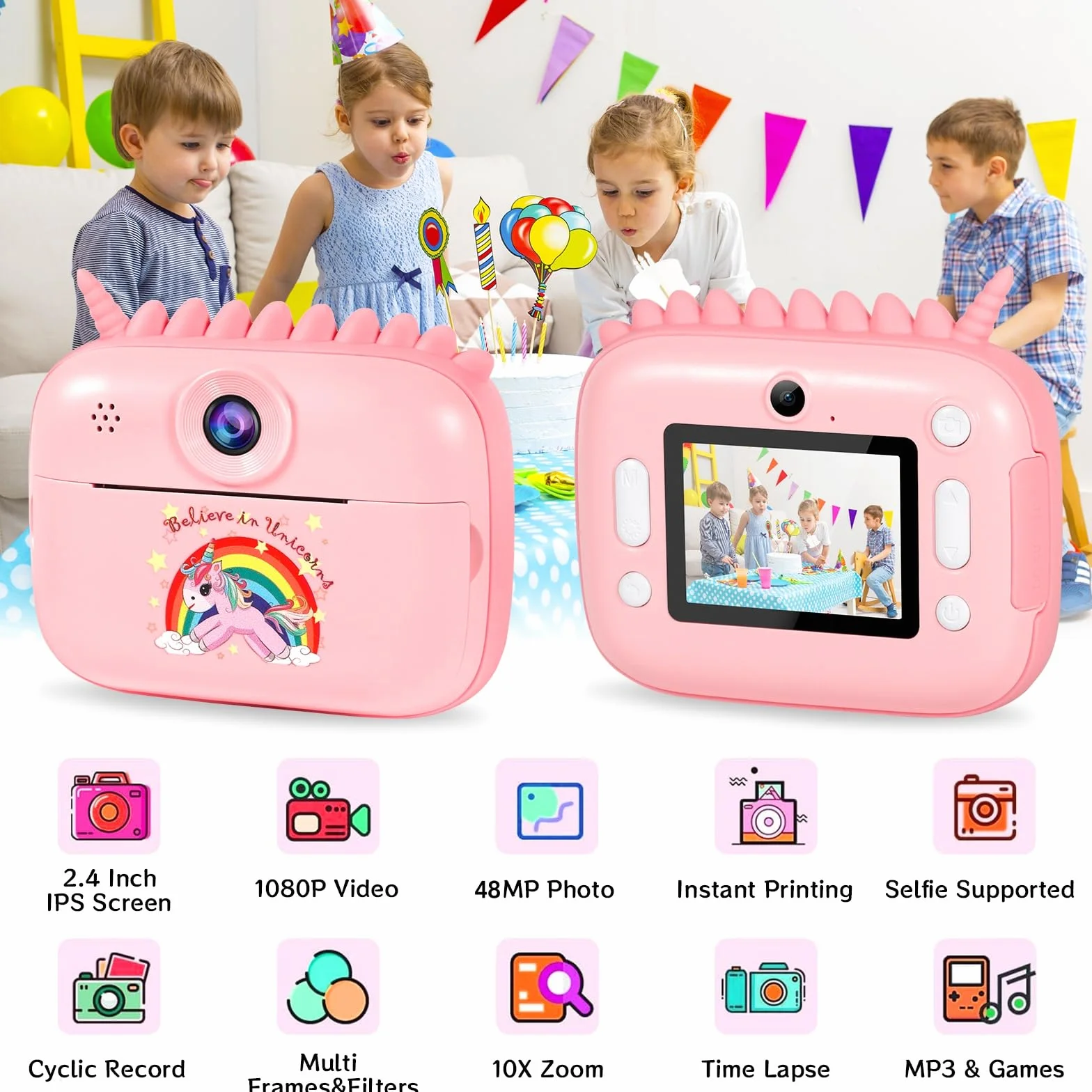 Camara Fotos Infantil Instantanea, 2.4" HD 1080P Cámara para Niños con Tarjeta SD de 32GB,Bolígrafos de Colores y Papel de Impresión,Regalos Juguete