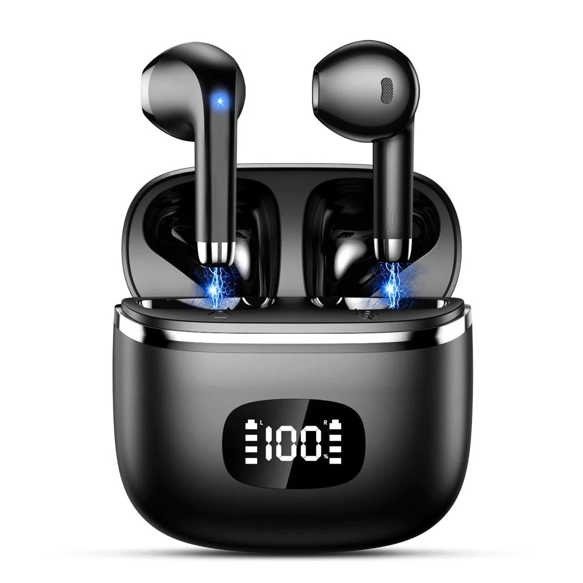 Auriculares Inalambricos Bluetooth, Auriculares Bluetooth 5.3 Con 4 HD Micró HiFi Estéreo, Cascos Inalambricos Bluetooth Control Táctil, Pantalla LED Reproducción De 40H, IPX7 Impermeable, Negro