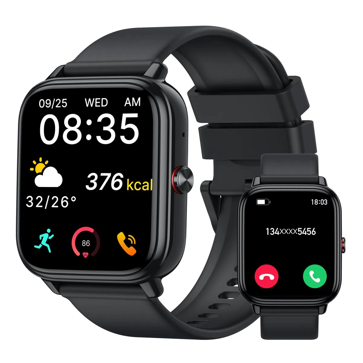 Reloj Inteligente Hombre Mujer, 1.83"HD Smartwatch con Llamadas Bluetooth, Batería de 1000mAh, Autonomía de 20 Días, Impermeable IP68, 110+ Deportivos Modos, Reloj Deportivo para Android iOS
