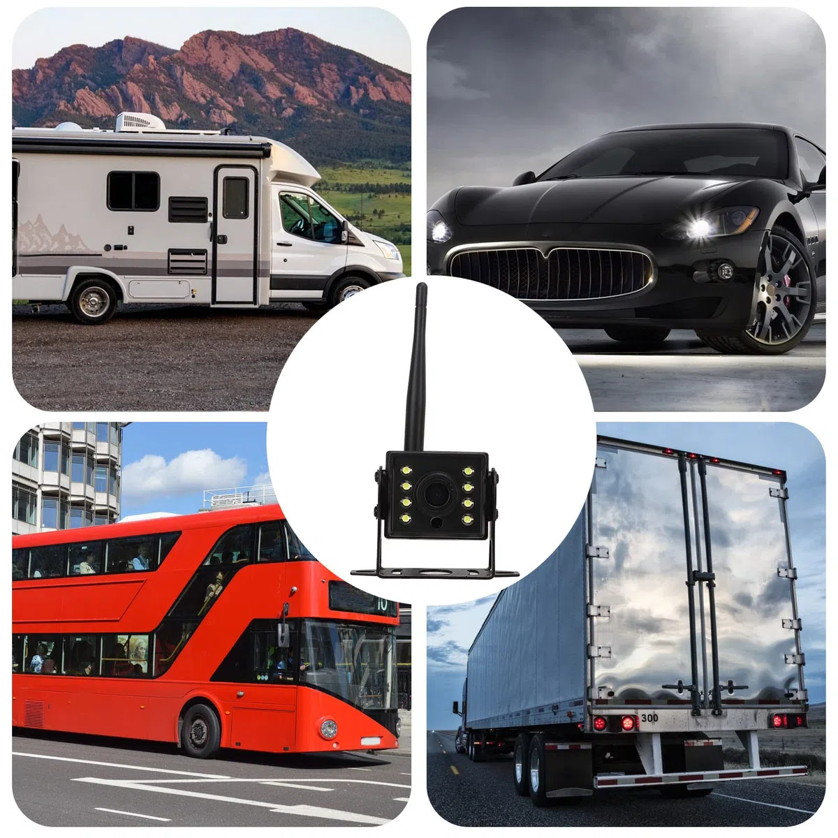 Cámara De Visión Trasera Inalámbrica 12V A 24V Para Autobuses Y Camiones Con Visión Nocturna HD Infrarroja Resistente Al Agua Y Ángulo Panorámico Ajustable