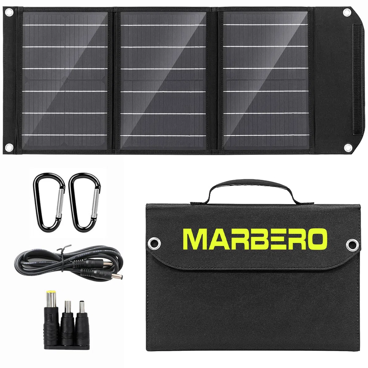 MARBERO Panel Solar Plegable 30W 16.5V, Cargador Solar Compacto y Ligero con Salida QC3.0 USB, Type-C y DC – Ideal para Smartphone, Tablet, Powerbank, Camping, Senderismo y Actividades al Aire Libre