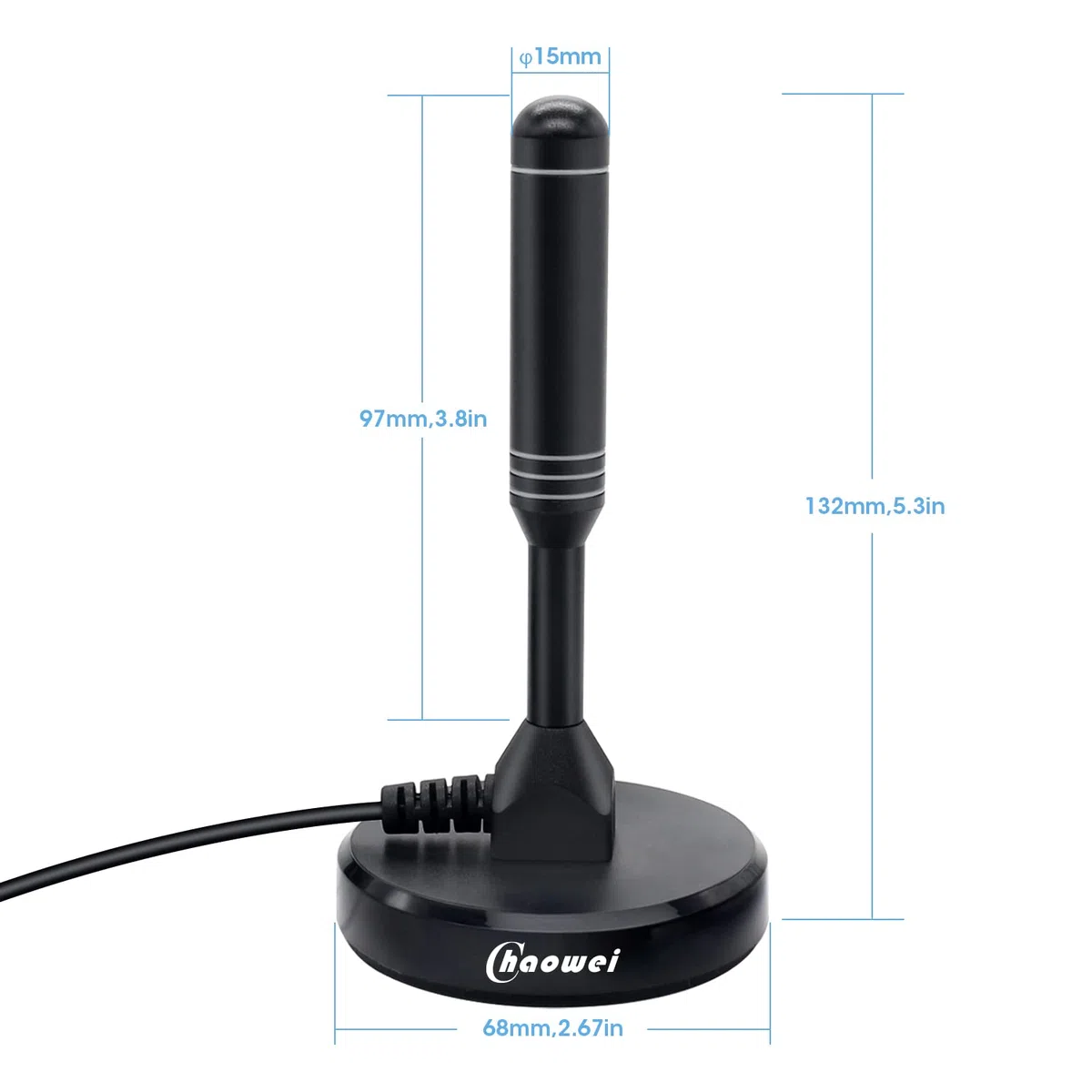 Chaowei Antena de televisión portátil Interior y Exterior de Alta Ganancia Vista Libre mit abnehmbarem Signalverstärker für DVB-T,DVB-T2 USB Empfang-mit großer Magnetbasis,360 Empfang,120Millas