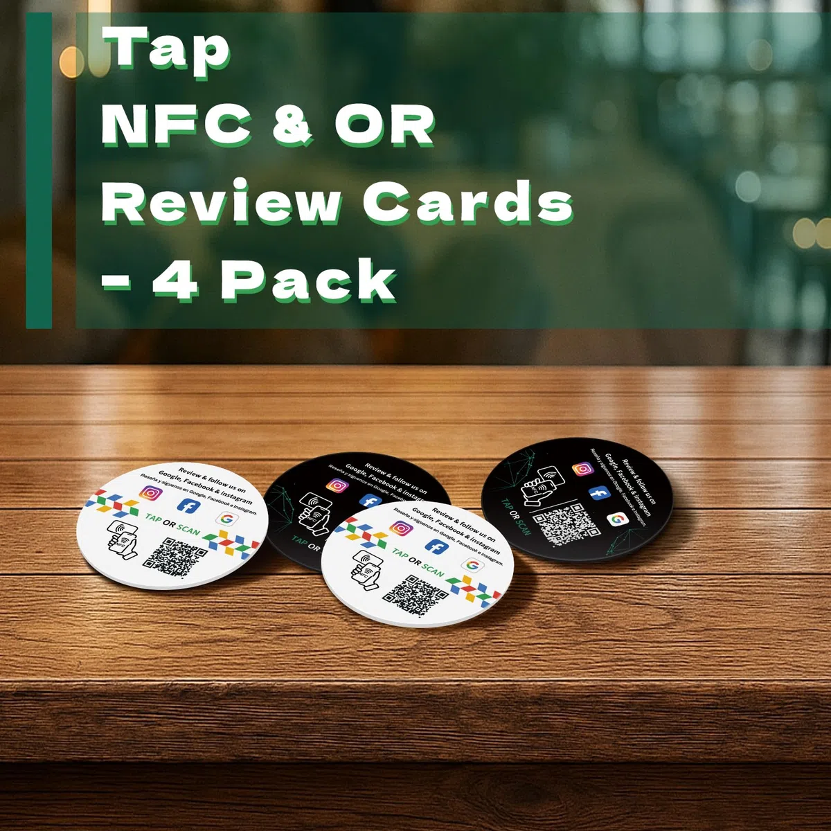 TapFive - Tarjetas redondas de Google Review Tap (2white2black) - Tap para reseñas instantáneas - Compatible con todos los teléfonos - Smart Tap reutilizable NFC y QR - Boost Business Reviews