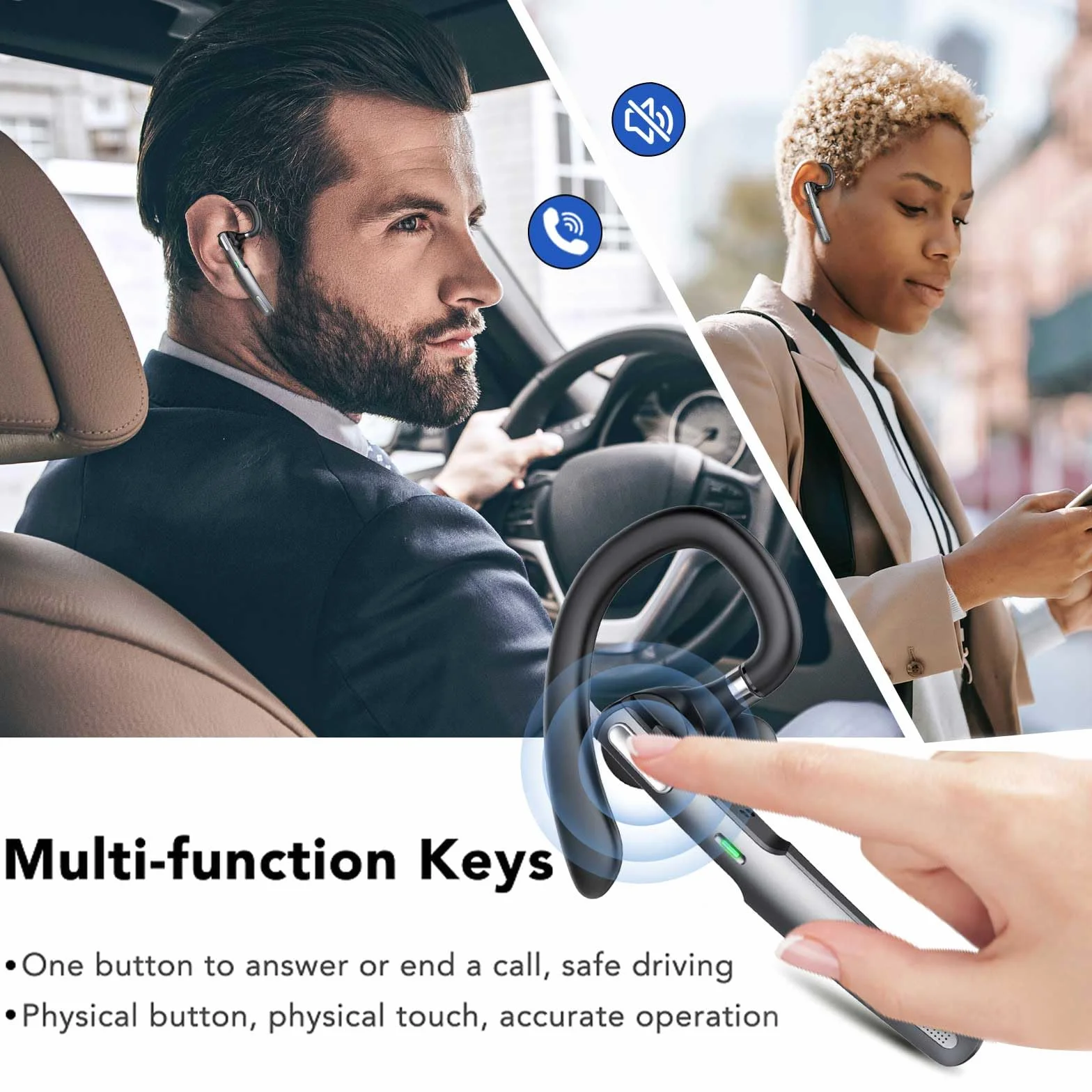 Auricular Inalámbrico Bluetooth V5.3 con HD CVC8.0 micrófono cancelación, Manos Libres Auricular Bluetooth con LED, 100 Horas de Tiempo de Conversación para Conducir/Negocios/Oficina