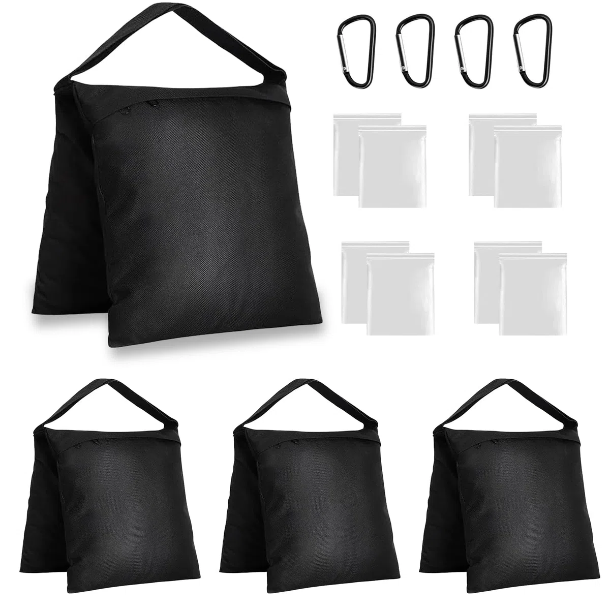 Lote de 4 bolsas de arena, 27 x 58,5 cm, lastre Oxford 600D con gancho y bolsa de plástico, para trípode de fotografía, estudio fotográfico, tienda, sombrilla
