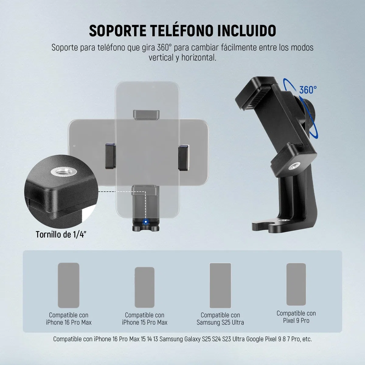 NEEWER BÁSICO Trípode Cámara, 71'' Trípode con Soporte Móvil Montaje Compatible con iPhone para Grabación Vídeo, Soporte Viaje Portátil Ligero Profesional Aluminio con 3 Way Pan Tilt Head, TP55