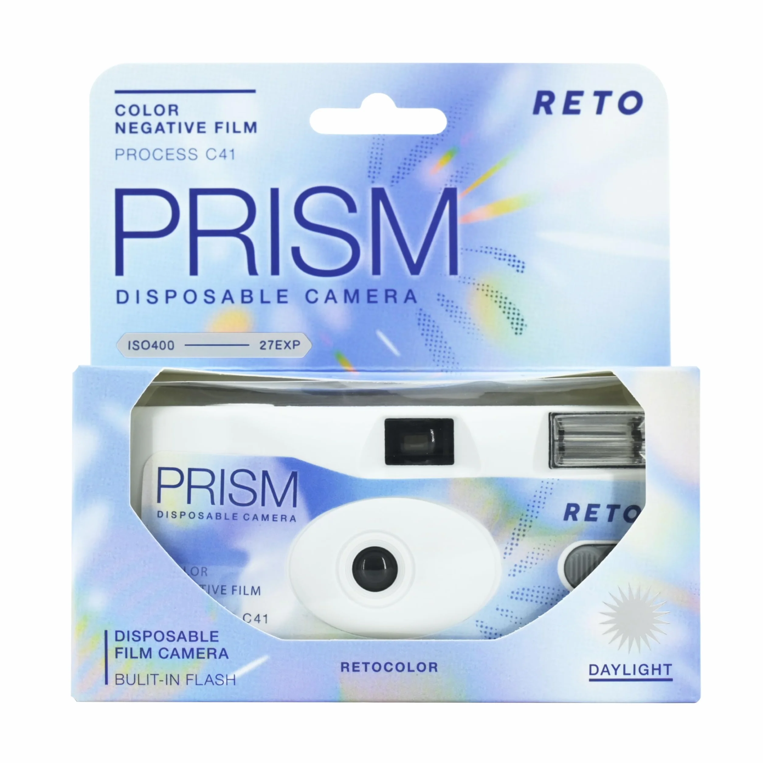 Reto Color Prism 400 - Cámara de película desechable de 35 mm 27EXP, ISO400, película negativa a color, sin enfoque, fácil de usar, flash integrado, un solo uso (película y batería incluidas)