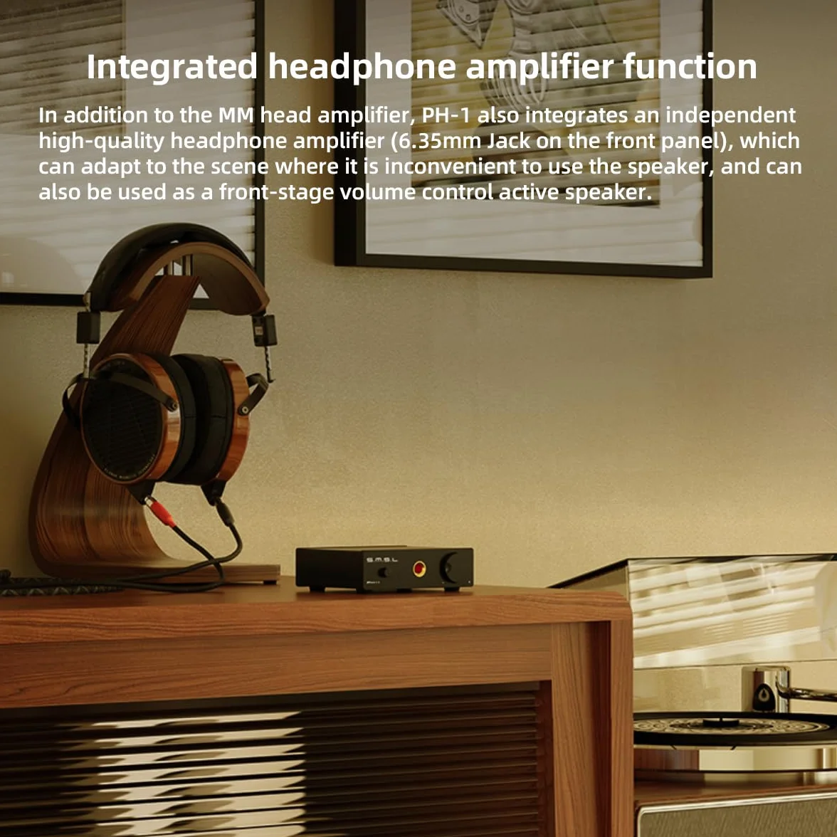 SMSL PH-1 MM Preamplificador de fono para tocadiscos, salida RCA/auriculares 6,35 mm, preamplificador de audio doméstico