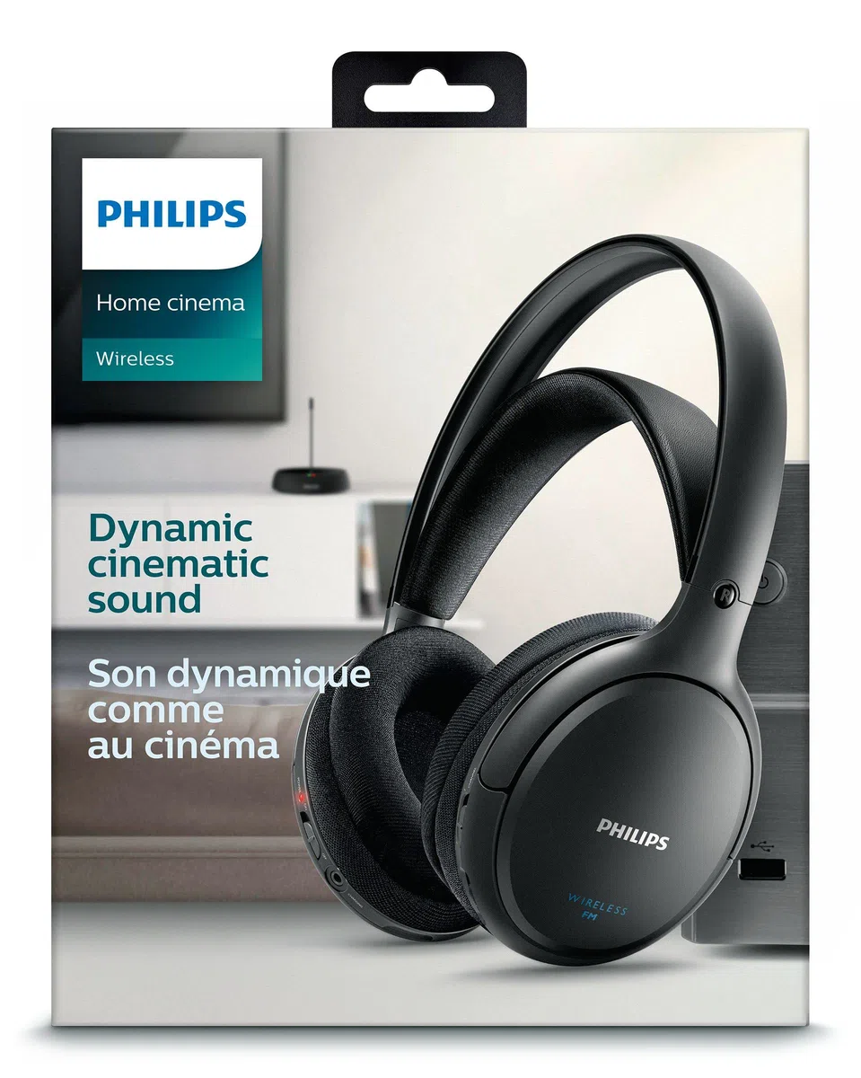 Philips SHC5200 Auriculares TV Inalámbricos, Supraaurales HiFi (Altavoz 32 mm, Transmisión Inalámbrica por FM, Banda Interior Auto-Ajustable, Completamente Recargable) Negro