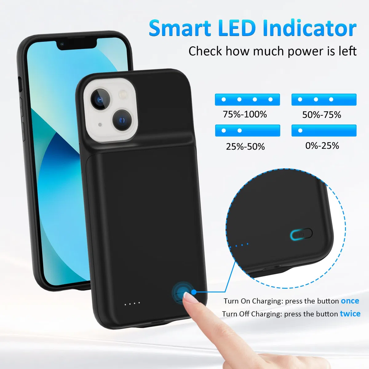 Funda con batería para iPhone 13 (6,1 pulgadas), 8500 mAh, cargador portátil iPhone ultrafina, batería extendida, cargador de teléfono y funda protectora con función de carga para iPhone 13