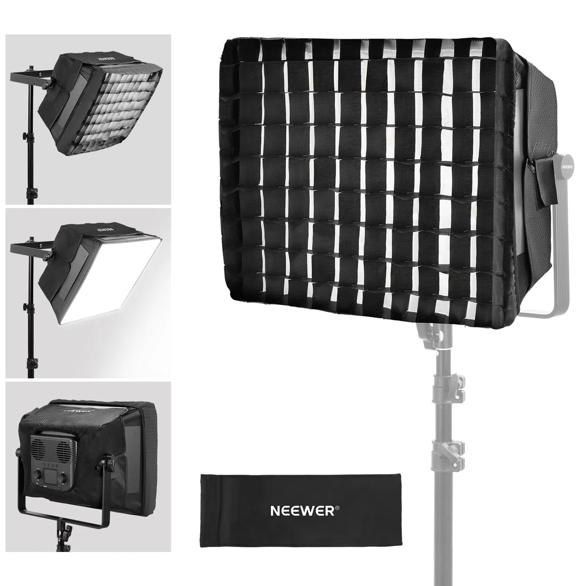 NEEWER Difusor Softbox Actualizado para RGB PL60C Panel Luz de Video LED, 39x32cm Plegable con Rejilla/Bolsa/Capota Opaca, Sin Necesidad de Quitar Puertas de Granero Configuración para Luz Suave,NS6S