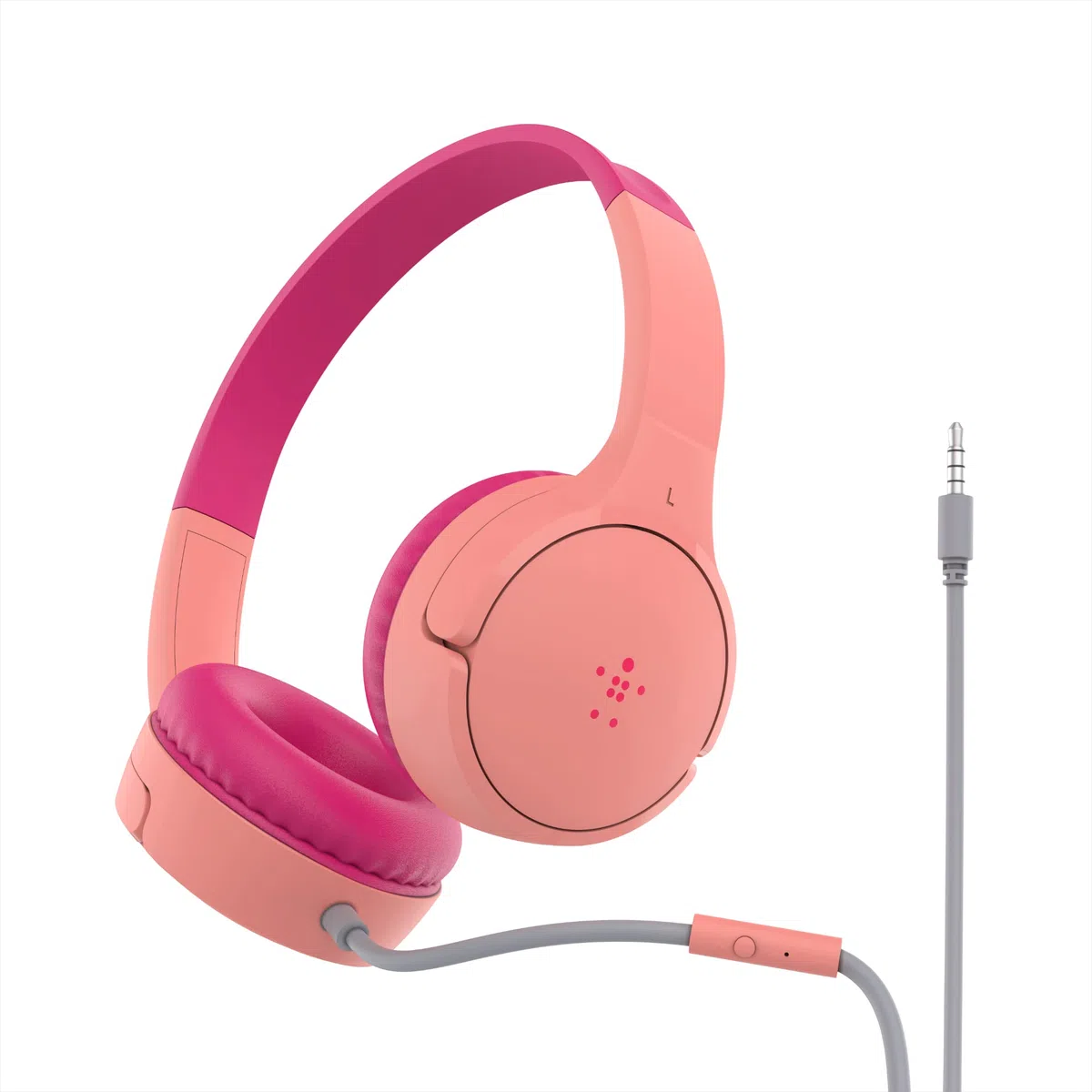 Belkin Auriculares supraaurales SoundForm Mini para niños, Cascos externos con micrófono, enseñanza Virtual, Colegio, Viajar, Jugar, para Dispositivos compatibles con Puerto de 3,5 mm, Rosa