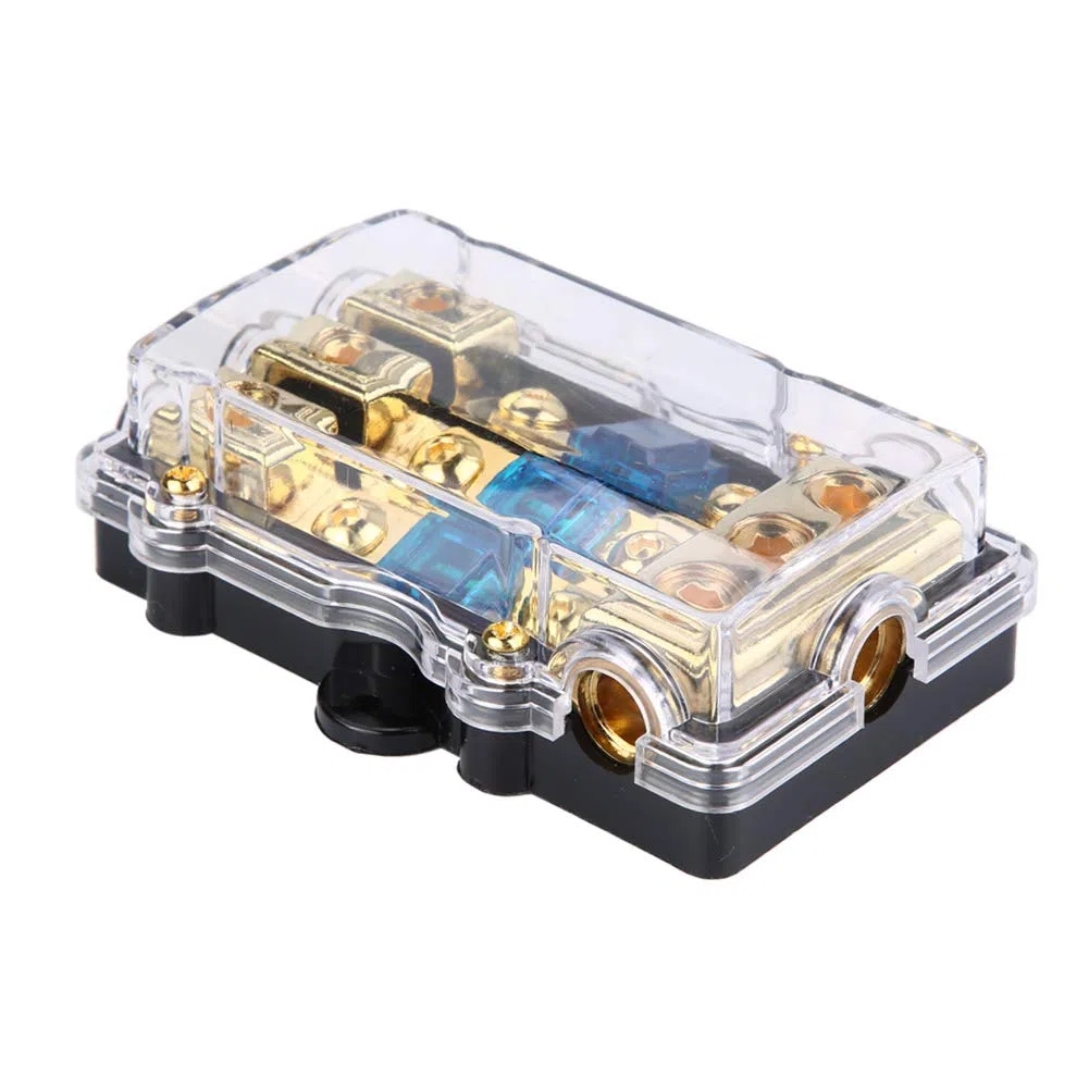 Portafusibles de Cuchilla para Automóvil, 24V 60A, 3 Salidas, con Cubierta Protectora, para Circuito Audio Estéreo