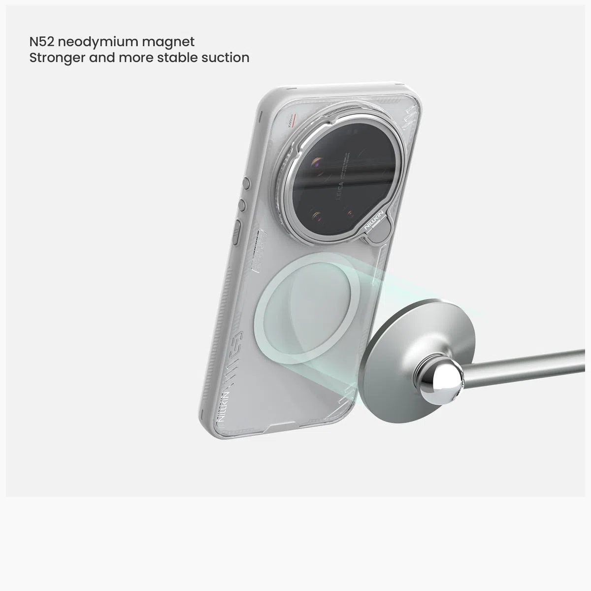 COQUE Funda magnética Transparente para Xiaomi 17 Ultra, Cubierta de Espejo Transparente de Alta definición, Anillo magnético Fuerte N52 Incorporado, Fundas Delgadas para Xiaomi 17 Ultra-Gris