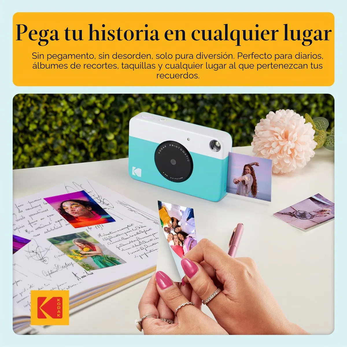 KODAK Printomatic Cámara digital instantánea - Fotos de calidad en papel fotográfico adhesivo Zink 2x3" - 5MP, portátil, regalo creativo para cumpleaños, Navidad, fiestas - Azul