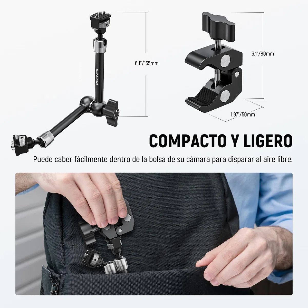 NEEWER 11" Magic Arm Clamp Mount Articulado con Super Clamp, Cámara Monitor Mount con 1/4" 3/8" ARRI Localización Pasador y Orificio para DSLR Cámara Acción Luz Compatible con SmallRig Jaula, ST16C