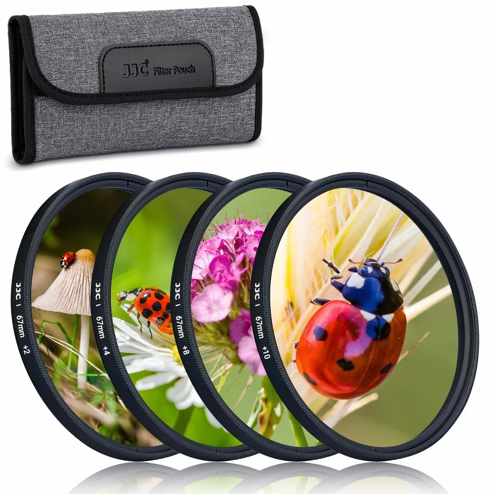 JJC - Juego de filtros macro para lentes de 67 mm (+2, +4, +8, +10) 4 piezas/set con funda para filtros de lente para cámaras Canon, Nikon, Sony, Pentax, Olympus, Fuji DSLR