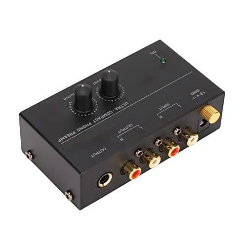 Preamplificador de bajo Ruido, Fácil de Usar con Ajuste de Ganancia, Salida de 2 V, Preamplificador de Tocadiscos Sensible para Tocadiscos, Negro, Preamplificador Phono (Enchufe