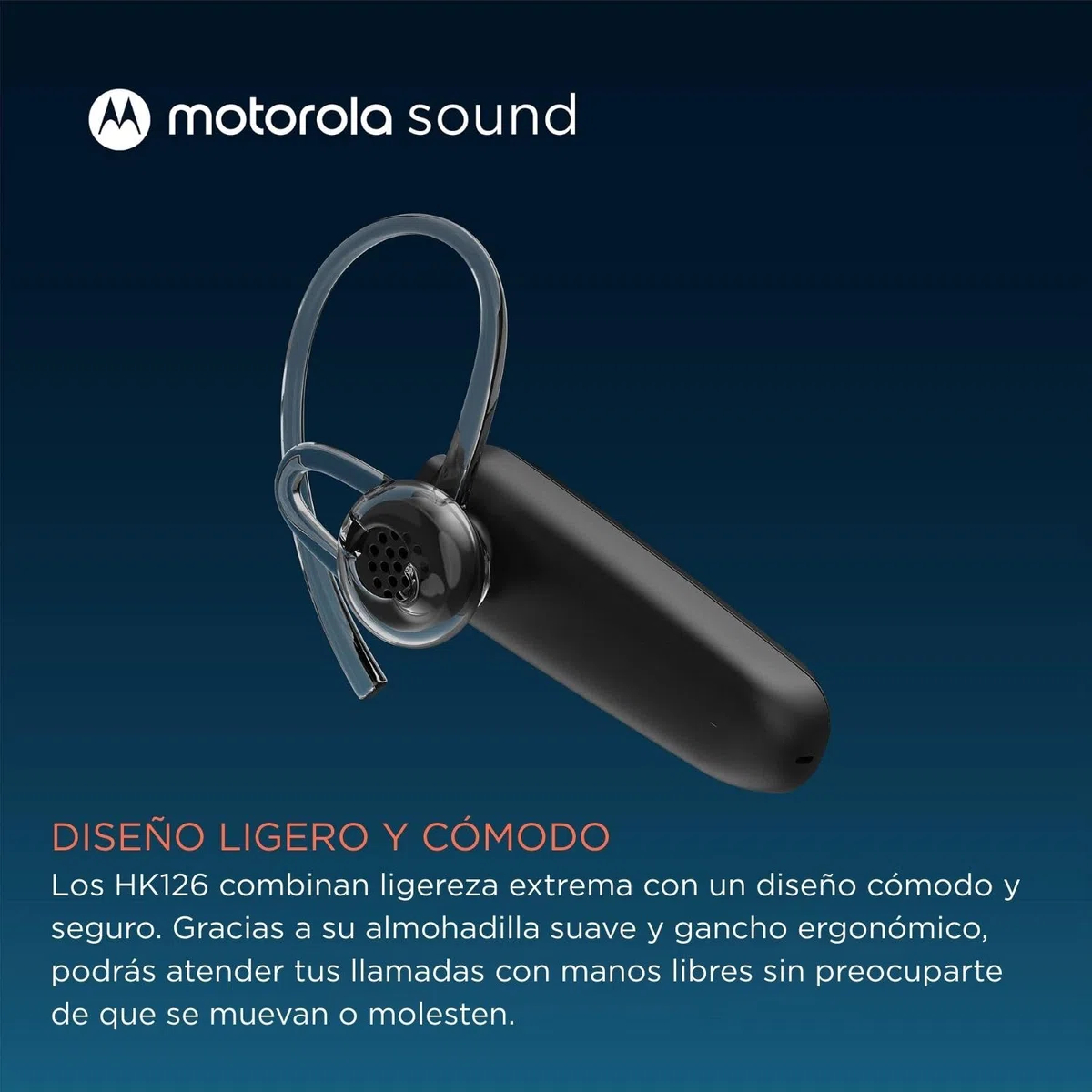 Motorola Sound - Auricular Bluetooth HK126, Auriculares Inalámbricos Mono Bluetooth Intrauditivos con 8 Horas de Tiempo de Conversación, Compatible con Asistente de Voz, Conexión a 2 Dispositivos