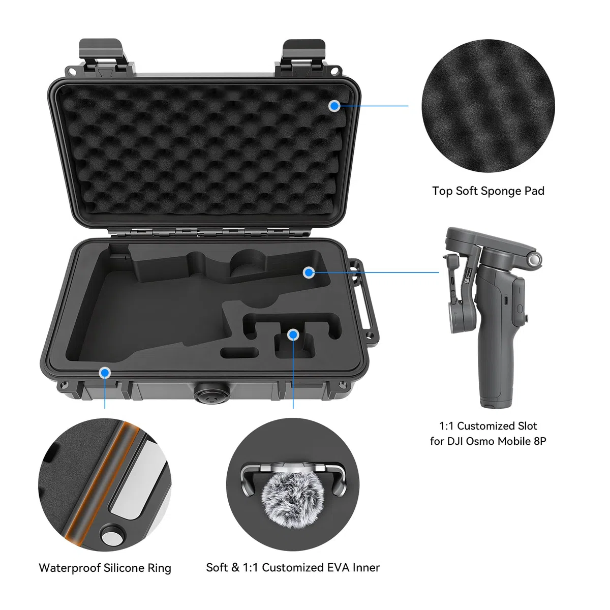 FPVtosky Estuche Rigido para dji Osmo Mobile 8P, Funda Portátil Impermeable de EVA para el Estabilizador Pack para Creadores Osmo Mobile 8P, Ideal para Viajes, Acampadas y Fotografía al Aire Libre
