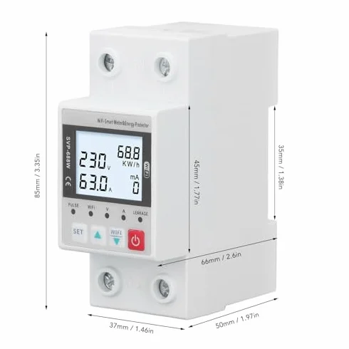 Protector de Sobretensión y Subtensión WiFi, 230V 50Hz 60Hz, Control Remoto, 63A, Voltaje Ajustable, Estabilizador