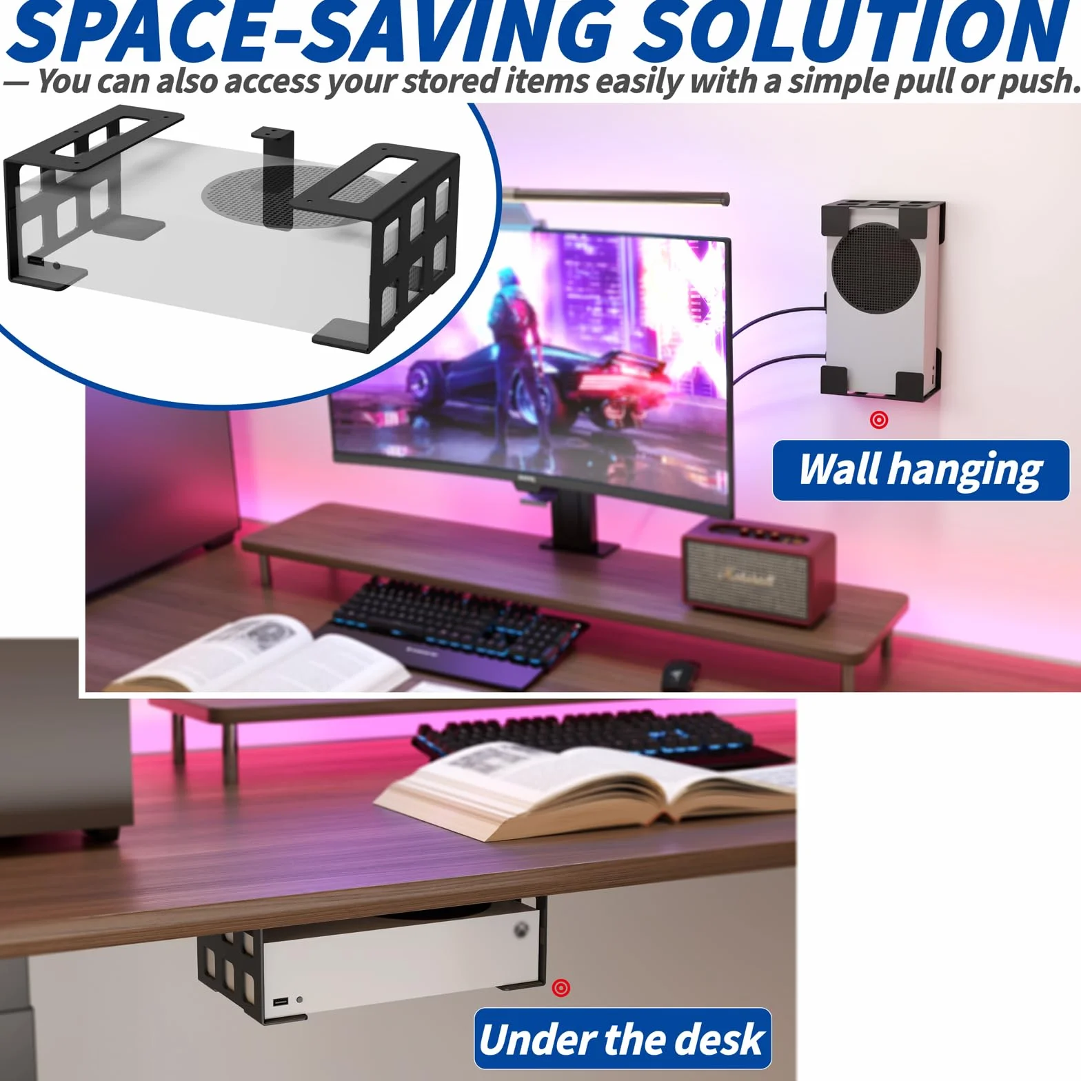 sciuU Soporte Universal para Pared/Techo/Bajo Escritorio – para Dispositivos Espesor < 9cm – Acero Inoxidable – Compatible con Xbox Series S, PS5 Pro, Proyector, Mini PC, TV Box, Router, Laptop