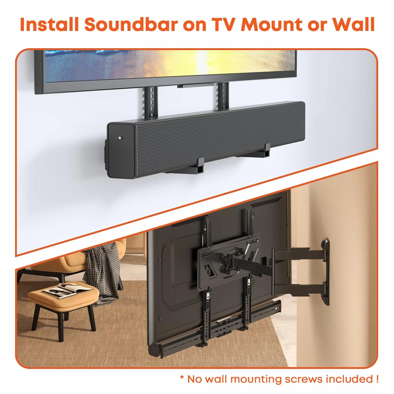 Soporte Universal de Barra de Sonido - Instalar en TV, Pared o Soporte Antideslizante - Para Barras de Sonido Menos de 15kg