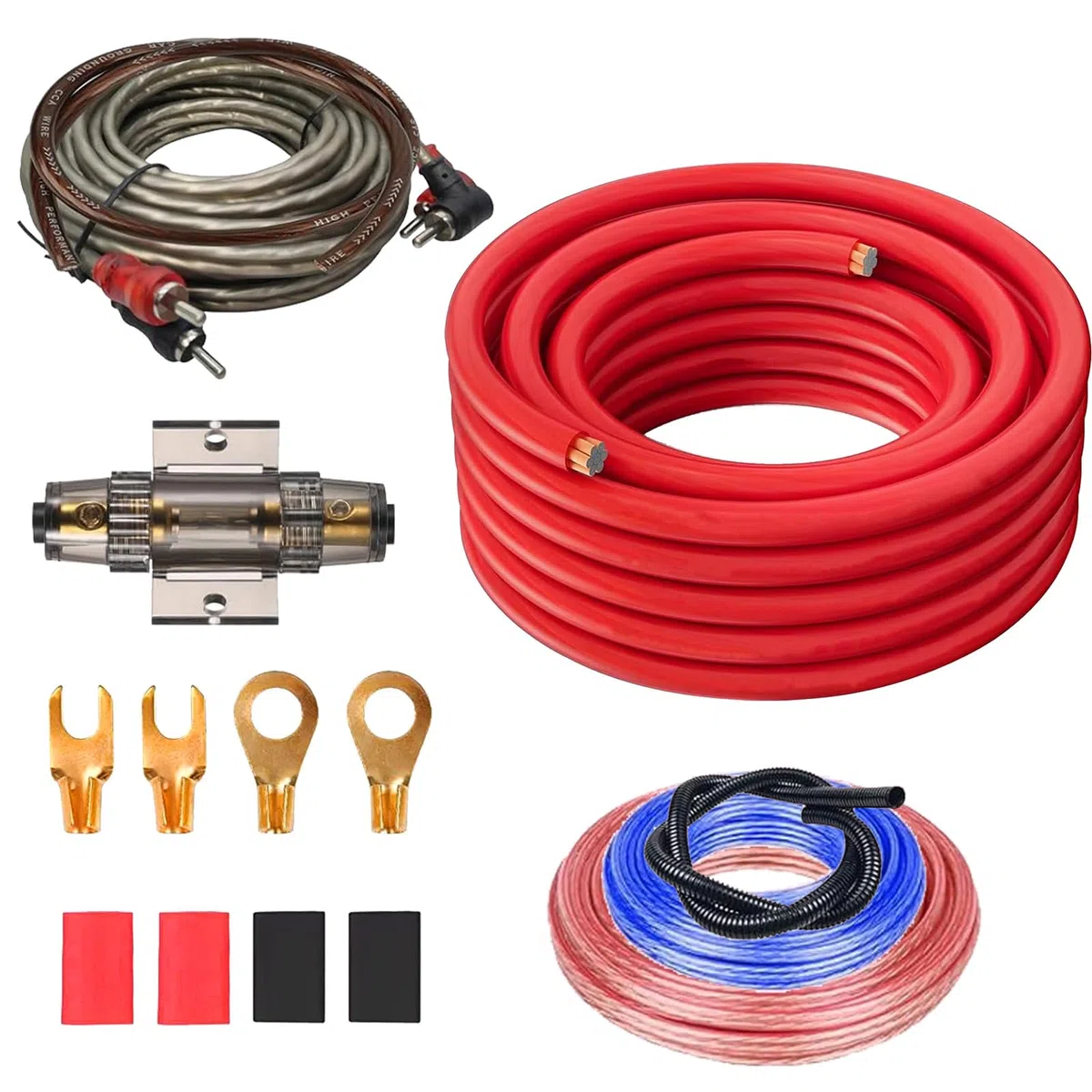 Kit de cableado de subwoofer de 4 GA de 5 m, kit de cableado de amplificador, instalación de cables de amplificadores de coche, juego de cables de subwoofer compatible con Duracell, conducta de