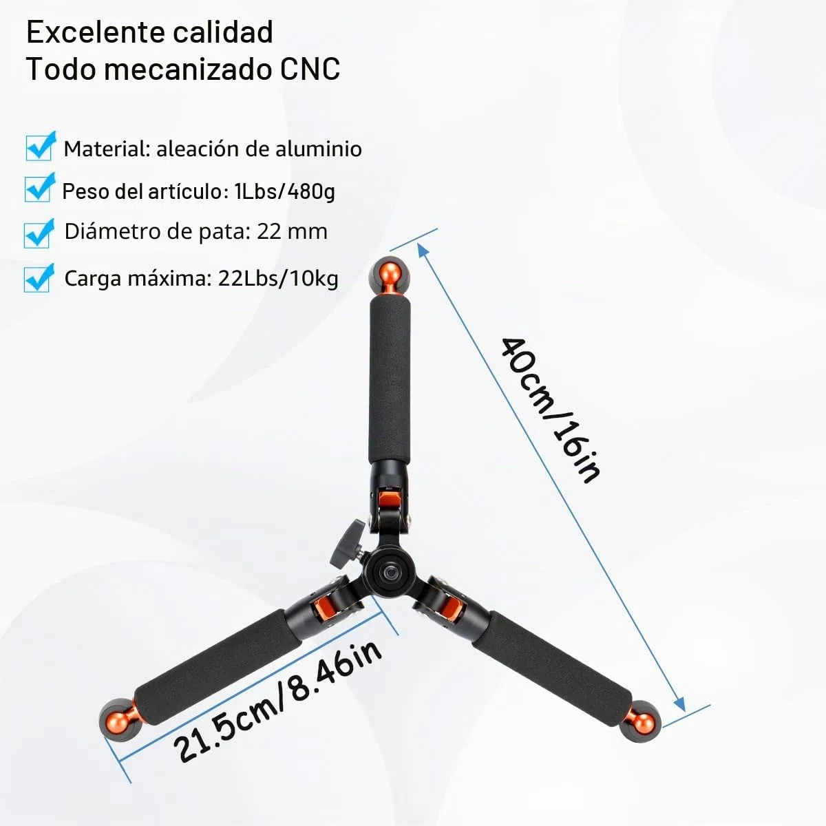 Koolehaoda Monopie de Aluminio para cámara con Base de trípode metálica. 6 Secciones, Ajustable de 42 a 177 cm. Diámetro de Las Patas: 28 mm. Soporta hasta 10 kg. - Negro.