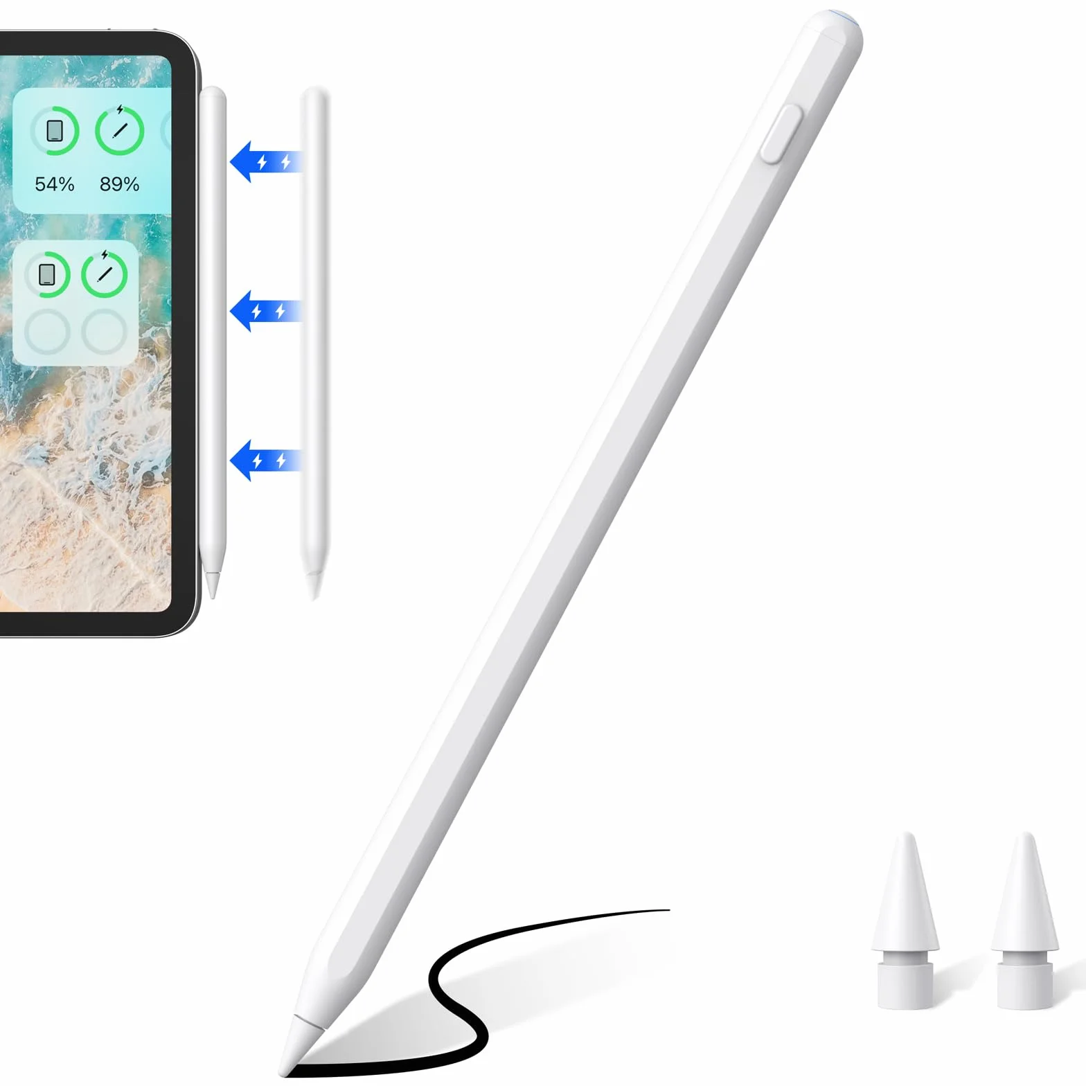 Lápiz para iPad Compatible con iPad 2018-2024, con Rechazo de Palma y Carga Inalámbrica. Compatible con iPad 6ª-10ª, iPad Air 3ª-5ª, iPad Mini 5ª/6ª, iPad Pro 11' 1ª-4ª y 12,9' 3ª-6ª generación